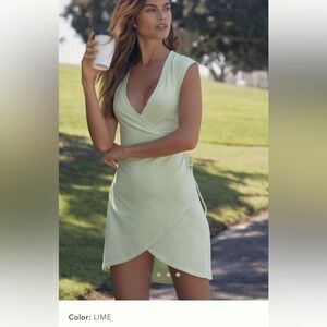 NWT w Flaw Anthropologie daily practice Montauk v-neck dress XS lime green